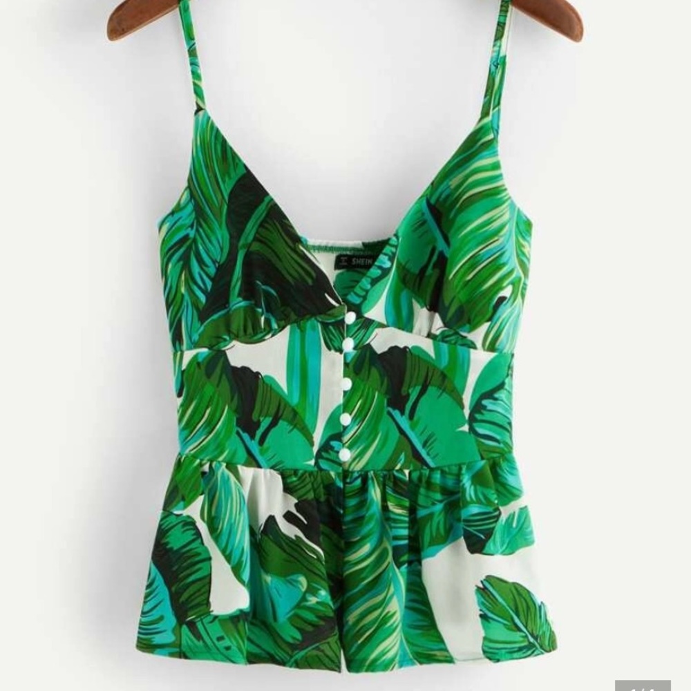 Banana palm spaghetti strap button front